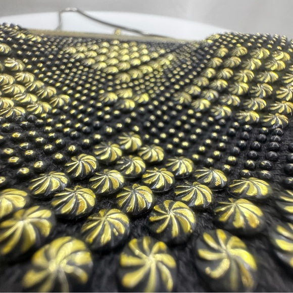 vintage 70s black studded purse beaded evening bag handbag w kiss clasp closure - Picture 2 of 10